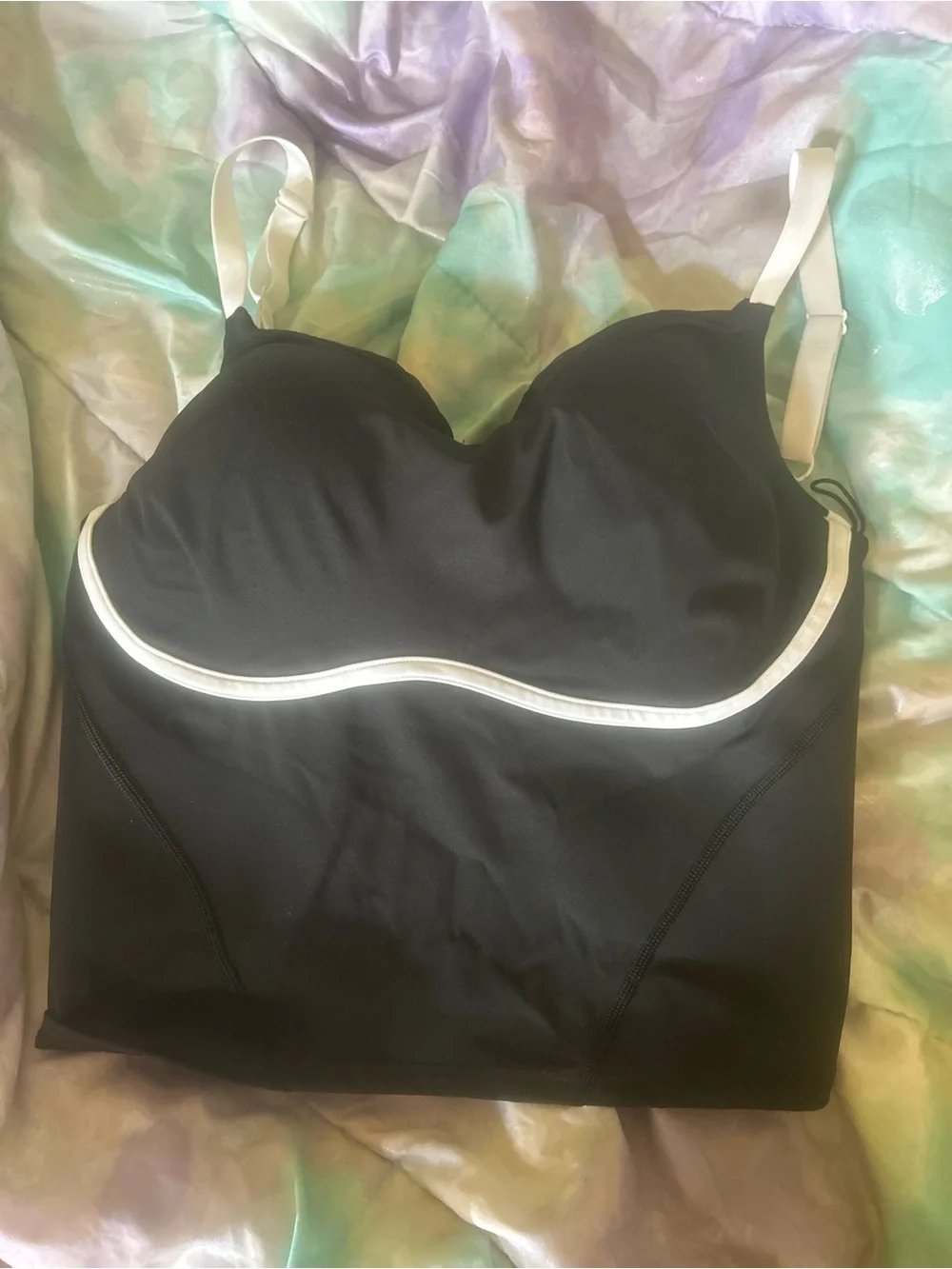 Black Longline Underwire Camisole with White Trim